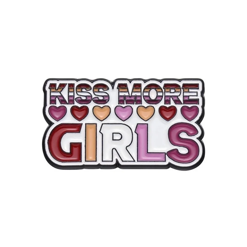 Kiss More Girls pin sapphic Pride emaille
