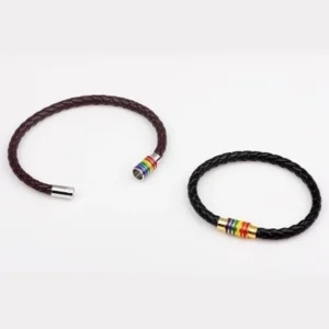 Regenboog leren armband met gevlochten design