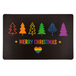 Pride kerst placemat met regenboog kerstbomen en Merry Christmas tekst