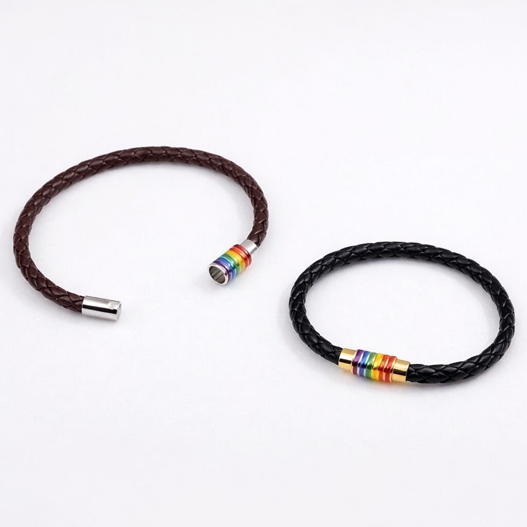 Gevlochten leren armband met regenboog Pride kleuren