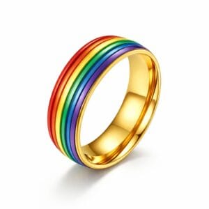 Regenboogring goud van titanium unisex design