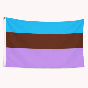Androsexual Pride vlag met blauwe bruine en paarse strepen en ophangringen