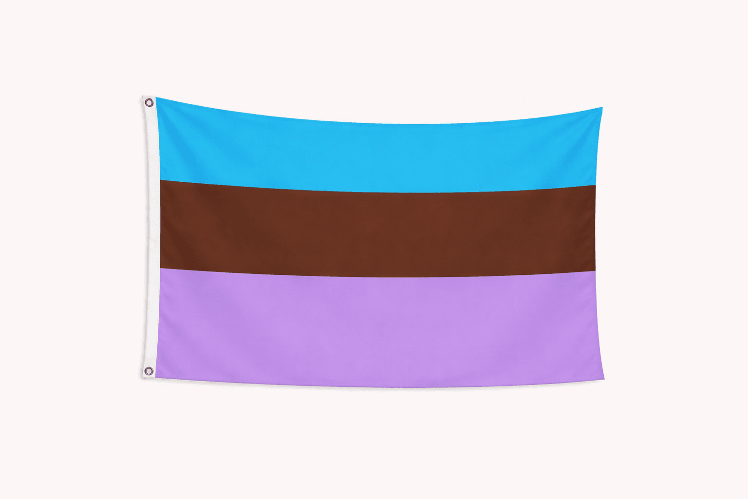Androsexual Pride vlag met blauwe bruine en paarse strepen en ophangringen