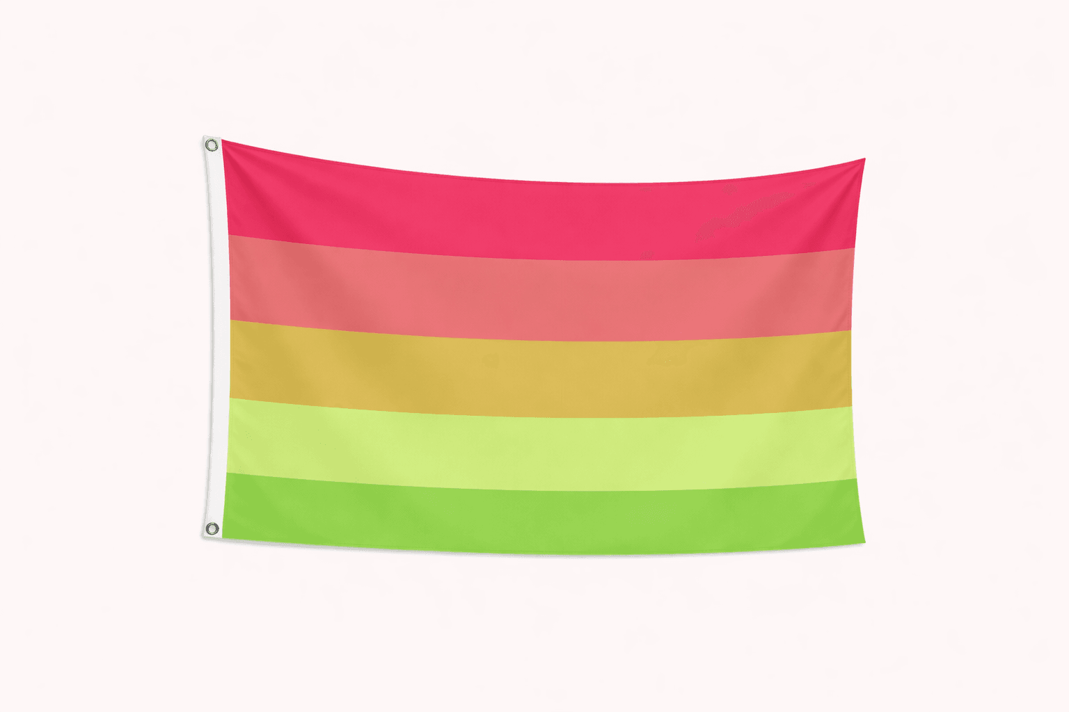 Aroflux Pride vlag met roze oranje gele en groene strepen en ophangringen