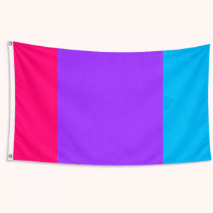 Androgynous Pride vlag met roze paarse en blauwe vlakken en ophangringen