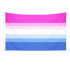 Bicurious Pride vlag met zeven strepen in roze, wit en blauwtinten en ophangringen