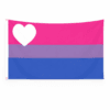 Biromantic Pride vlag met roze, paarse en blauwe banen en wit hart links en ophangringen links