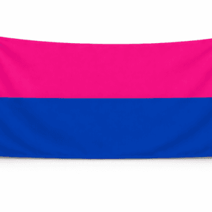 Cisgender Pride vlag met roze en blauwe banen en ophangringen