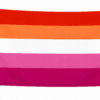 Lesbian Pride vlag met vijf horizontale banen in donkeroranje, lichtoranje, wit, roze en donkerroze en ophangringen links