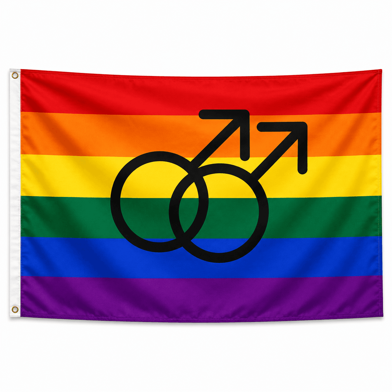 Gay Pride vlag 90×150 cm met zes regenboogbanen en dubbel Mars-symbool