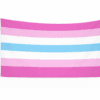 Femboy Pride vlag met zeven gelijke strepen in roze, lichtroze, wit, lichtblauw, wit, lichtroze en roze en ophangringen links