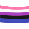 Genderfluid Pride vlag met roze, witte, paarse, zwarte en blauwe banen en ophangringen links