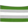 Grayromantic Pride vlag met groene, grijze en witte banen en ophangringen links