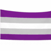 Greysexual Pride vlag met paarse, grijze en witte banen en ophangringen links