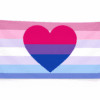 Bisexual Bigender Pride vlag met roze paarse witte en blauwe strepen en hart symbool en ophangringen links