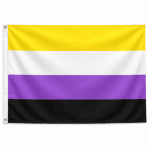 Non-binaire Pride-vlag in de gecontroleerde kleurvolgorde en uitvoering op een rustige lichte achtergrond