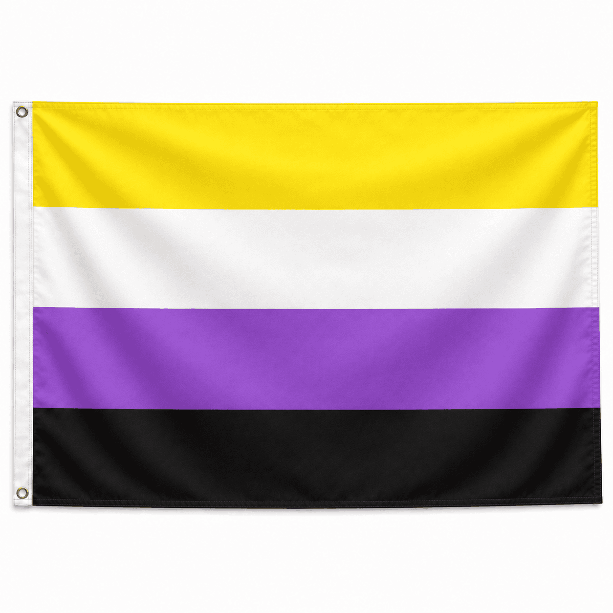 Non-binaire Pride-vlag in de gecontroleerde kleurvolgorde en uitvoering op een rustige lichte achtergrond