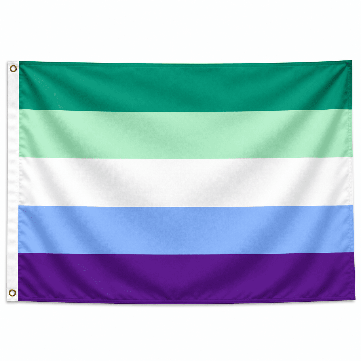 Vincian Gay Men Pride vlag met vijf banen in groen lichtgroen wit lichtblauw en donkerpaars
