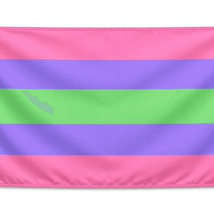 Trigender Pride vlag met vijf horizontale banen in roze paars en groen