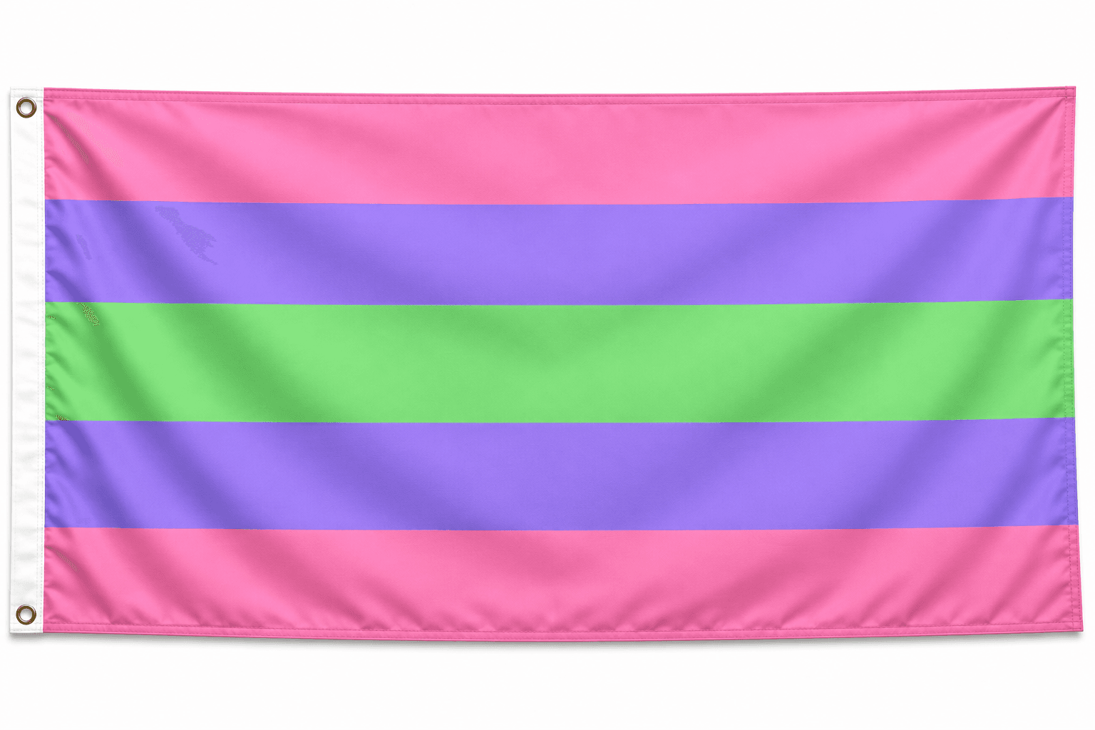 Trigender Pride vlag met vijf horizontale banen in roze paars en groen