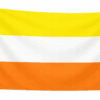 Maverique Pride vlag met drie horizontale banen in geel, wit en oranje en ophangringen links