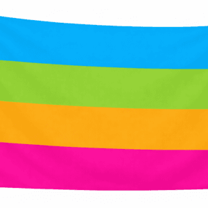 Panromantic Pride vlag met vier horizontale banen in blauw, groen, oranje en roze