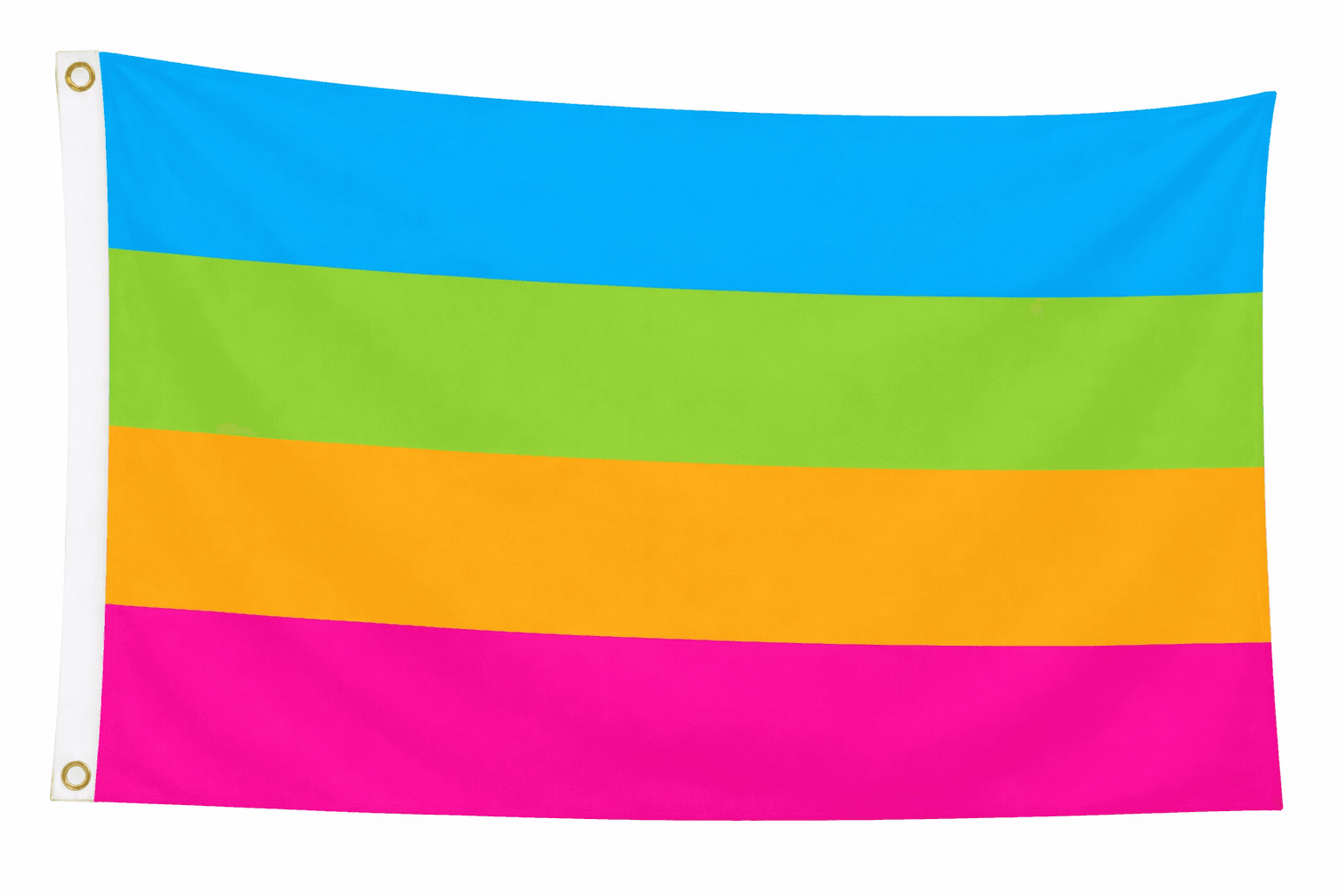 Panromantic Pride vlag met vier horizontale banen in blauw, groen, oranje en roze