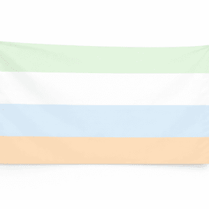 Unlabeled Pride vlag met groene witte blauwe en beige strepen en ophangringen links