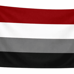Placiosexual vlag met vier horizontale banen in donkerrood, wit, grijs en zwart
