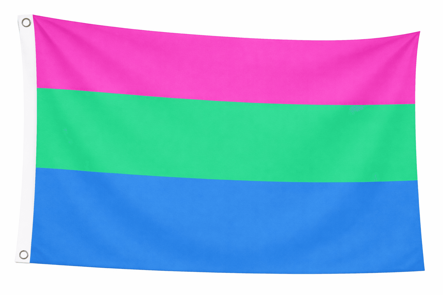 Polysexual vlag met drie horizontale banen in roze, groen en blauw