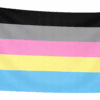 Polygender vlag met vijf horizontale banen in zwart, grijs, roze, geel en lichtblauw