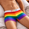 regenboog pride boxershort gedragen kleurrijk ondergoed met witte band en rainbow strepen