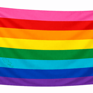 Original 1978 Rainbow Pride vlag met acht horizontale banen in roze, rood, oranje, geel, groen, turquoise, blauw en paars