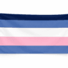 Tomboy Pride vlag met blauwe witte en roze strepen en ophangringen links