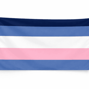 Tomboy Pride vlag met blauwe witte en roze strepen en ophangringen links