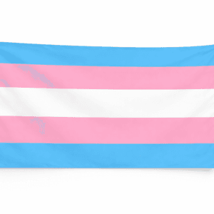 Transgender Pride vlag met blauwe roze en witte strepen en ophangringen links