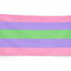 Trigender Pride vlag met roze paarse en groene strepen en ophangringen links