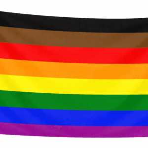 Philadelphia Pride vlag met acht horizontale banen in zwart, bruin, rood, oranje, geel, groen, blauw en paars
