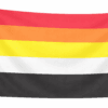 Lithsexual Pride vlag met vijf horizontale banen in roze, oranje, geel, wit en donkergrijs en ophangringen links