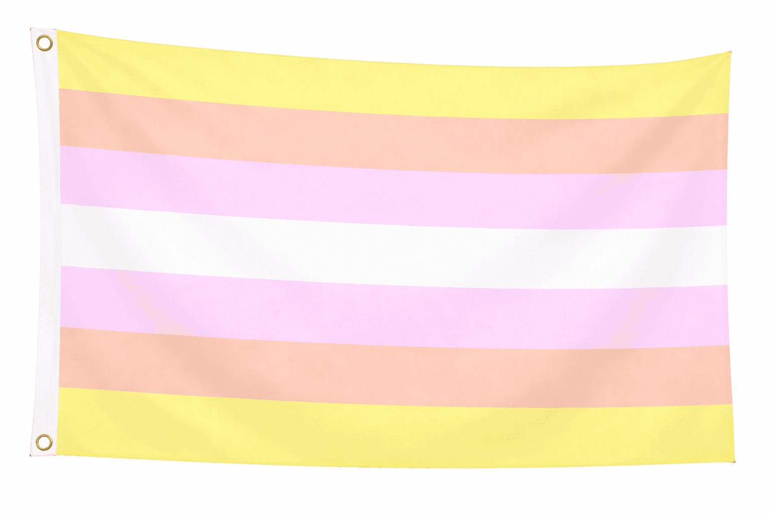 Pangender Pride vlag met zeven horizontale banen in geel, beige, lichtpaars, wit, lichtpaars, beige en geel
