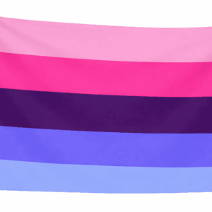 Omnisexual Pride vlag met vijf horizontale banen in lichtroze, felroze, donkerpaars, blauw en lichtblauw
