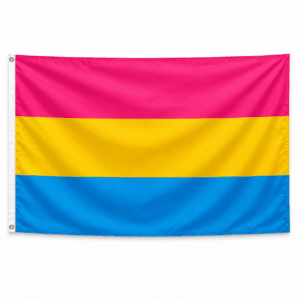 Pansexual Pride vlag met drie horizontale banen in roze, geel en blauw