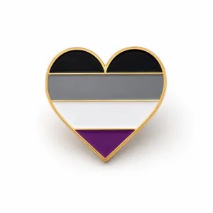 Hartvormige aseksuele Pride vlag pin in paars wit grijs en zwart met goudkleurige rand