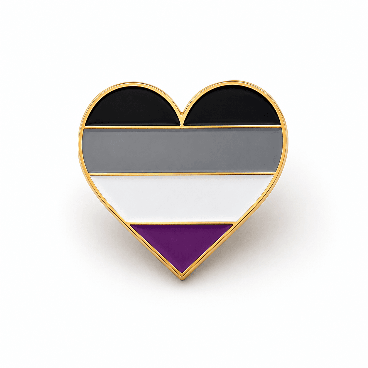 Hartvormige aseksuele Pride vlag pin in paars wit grijs en zwart met goudkleurige rand