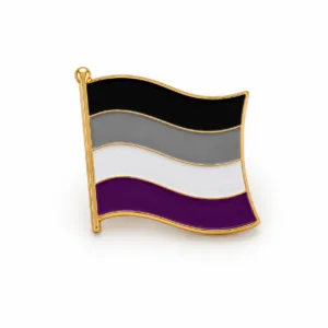 Aseksuele Pride vlag-op-stok pin in paars wit grijs en zwart met goudkleurige rand