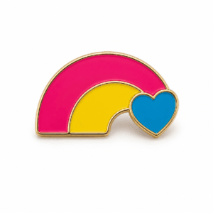 Pansexual Pride regenboog pin in roze en geel met blauw hart