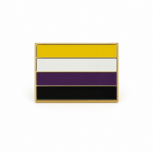Rechthoekige Non-binary Pride vlag pin in geel wit paars en zwartn