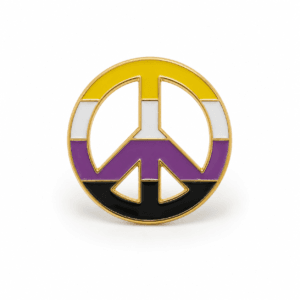 Ronde Non-binary Peace pin in geel wit paars en zwart