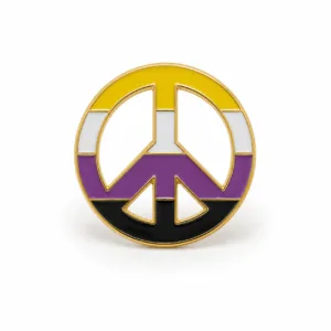 Ronde Non-binary Peace pin in geel wit paars en zwart