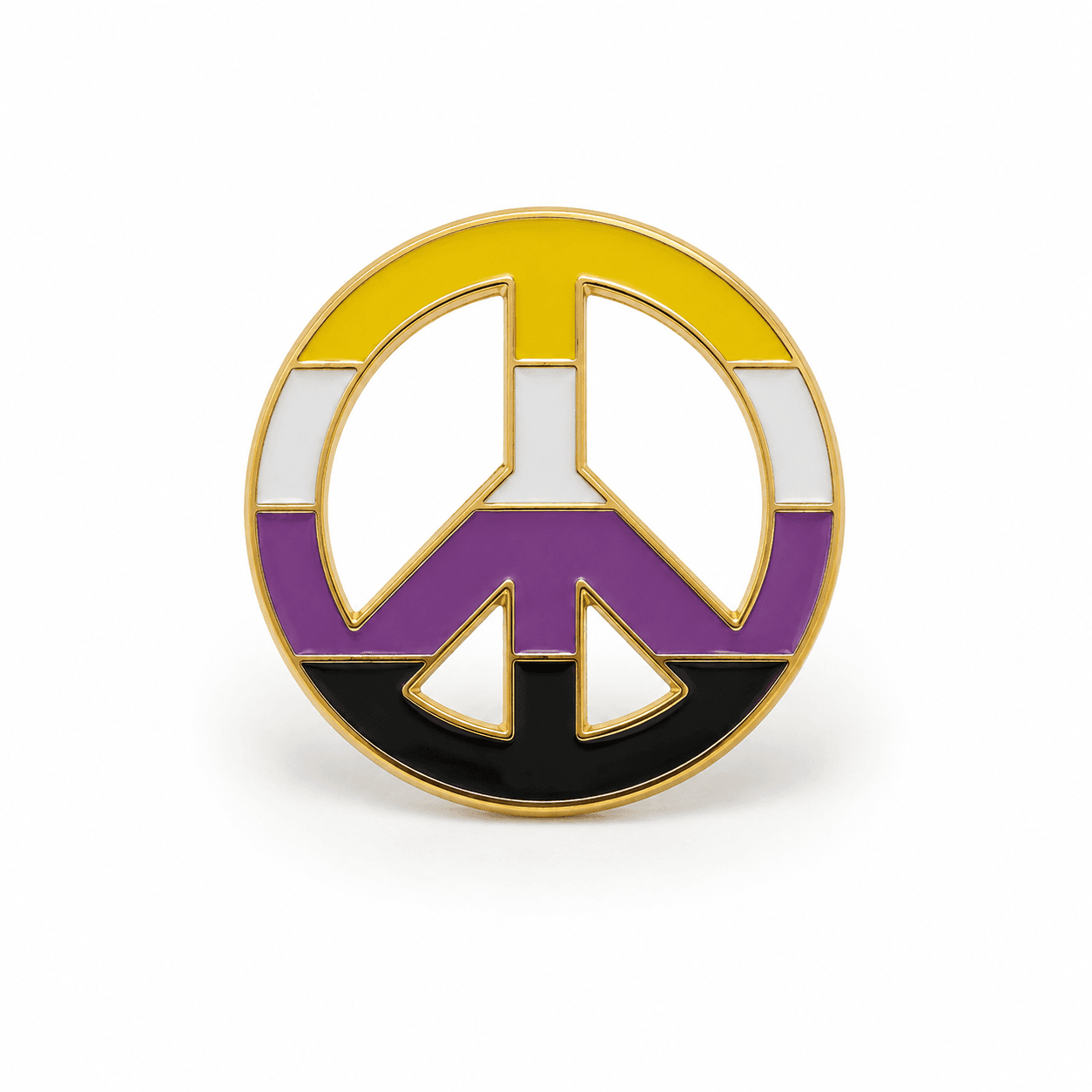 Ronde Non-binary Peace pin in geel wit paars en zwart